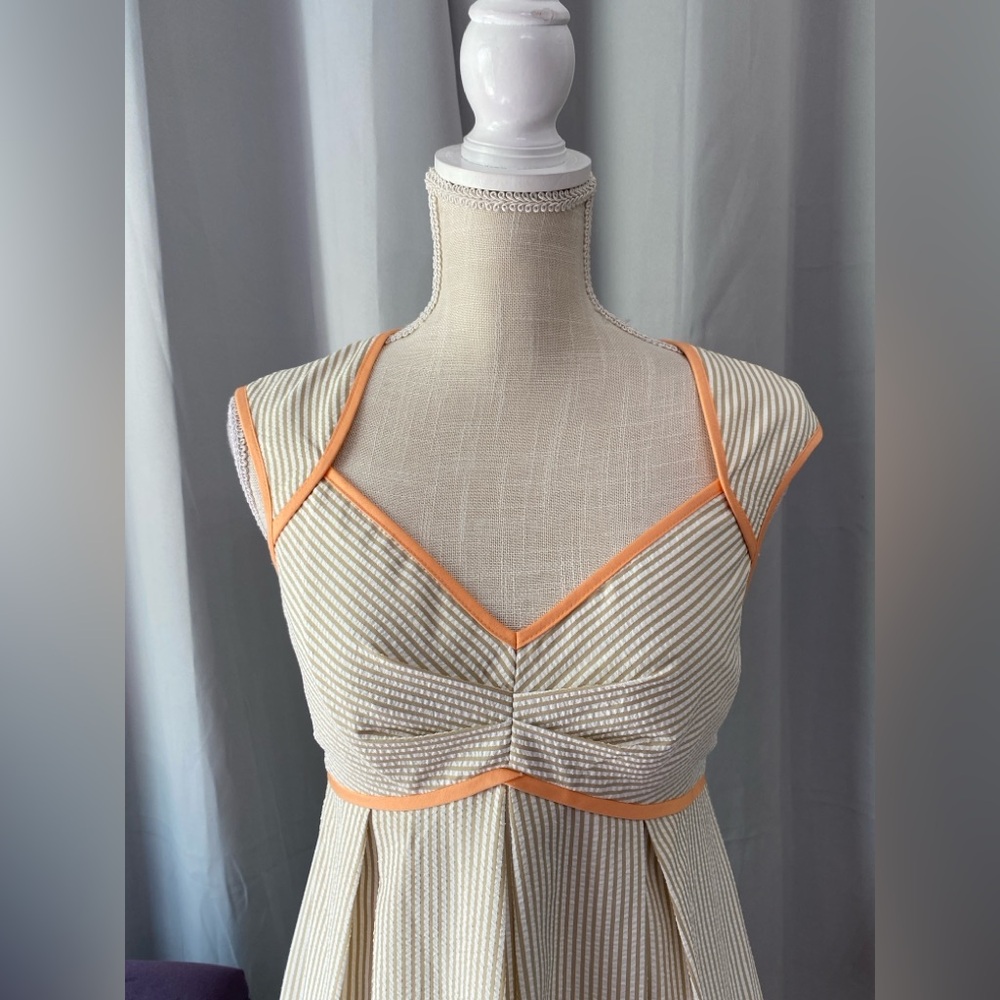 LONDON TIMES SEERSUCKER KNEE LENGTH STRIPED DRESS SIZE 10 MEDIUM LARGE - Picture 2 of 6